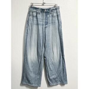 Rag & Bone Miramar Medium Wide Leg Faux Denim Jeans Light Medium Wash Hemmed